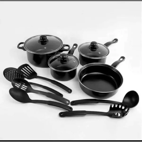 Ensemble de Batterie de Cuisine 13 Pièces - Poêles et Casseroles Antiadhésives avec Ustensiles de Cuisine