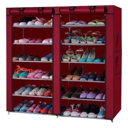 Rangement chaussures en tissu 2 battants - Rouge-Bordeau